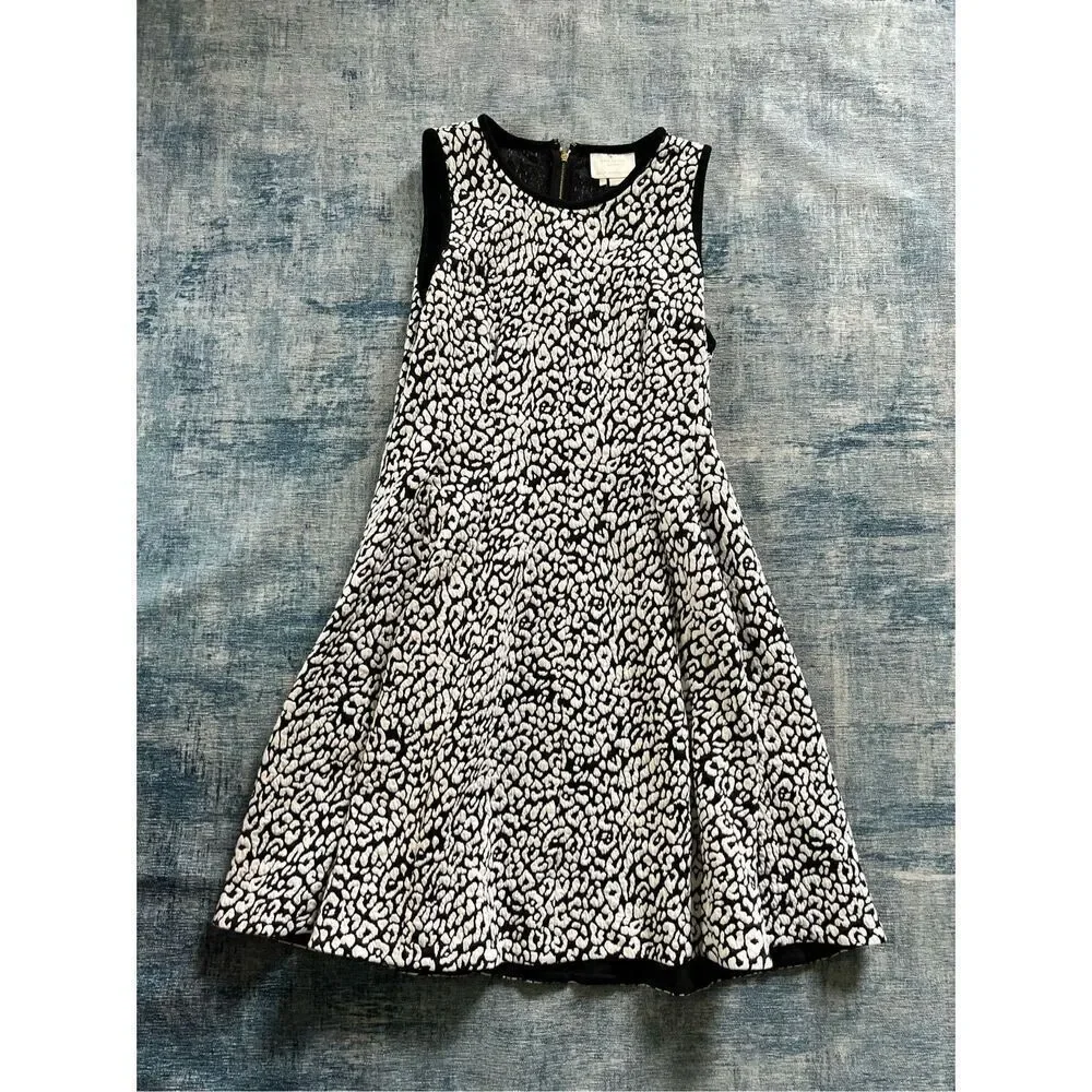 Kate Spade Black & White Leopard Print Textured Sleeveless Dress Size XL